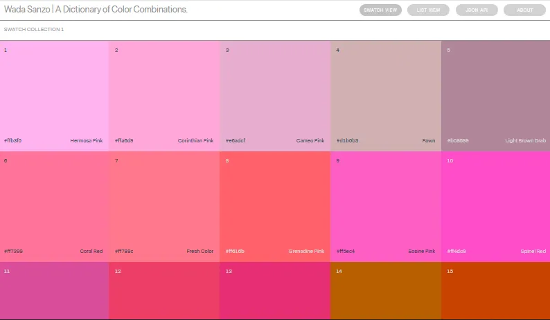 348 цветовых сочетаний от Wada Sanzō